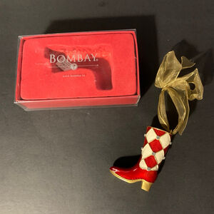Bombay Red & White Harlequin Boot Christmas Ornament One Size